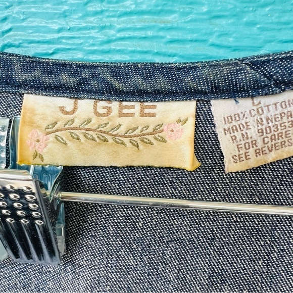 VINTAGE DENIM EMBROIDERED VESTED MAXI DRESS POCKETS EMPIRE WAIST SIZE LARGE - Picture 5 of 8